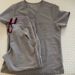 Gray petite FIGS scrub set